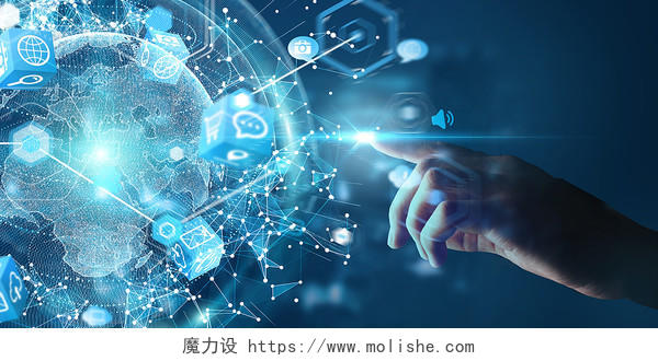 蓝色科技感手指点击全球化商务手势经济金融网络计算机背景职业发展
